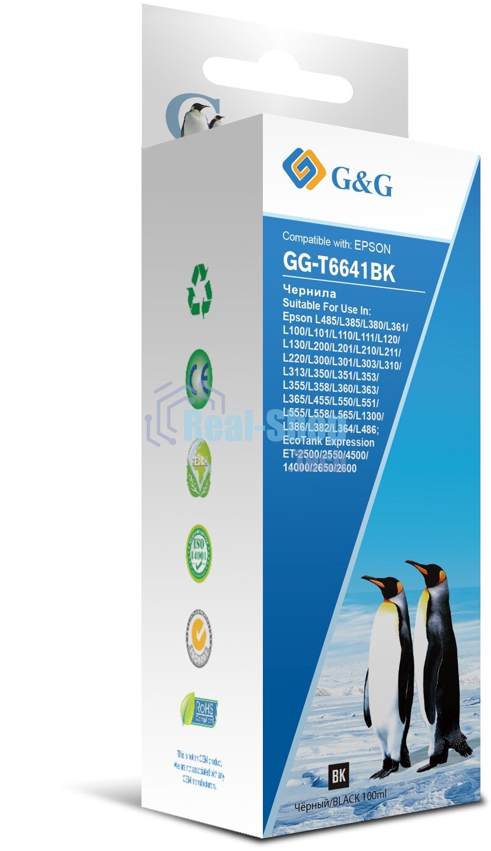Чернила G&G GG-T6641BK черный100мл для Epson L100, L110, L120, L130, L132, L210, L222