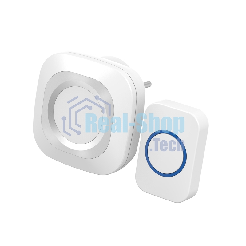 Звонок дверной беспроводной Rexant в розетку мигающий 36 мелодий IP44 (белый/серый)