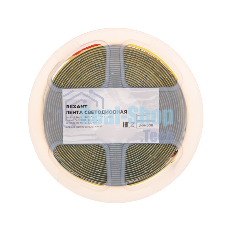 Лента светодиодная Rexant 24В, COB 8Вт/м, 320 LED/м, 4000K, 8мм, 5м, IP20
