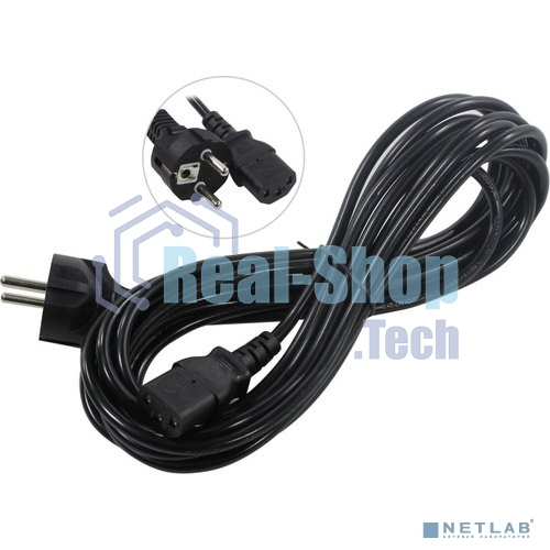 Кабель питания ExeGate Power PC-5P (Евровилка Schuko->С13) VDE-250V-3*0.5-CU, 6A, черный, 5м