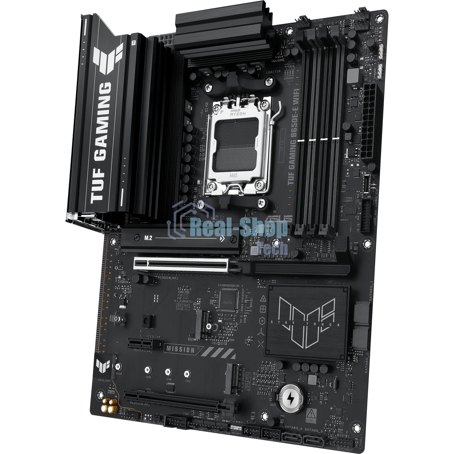 Материнская плата ASUS TUF GAMING B650-E WIFI, AM5, AMD B650, 4xDDR5, 4xSATA, 3xM.2, 1xPCIe 4.0 x16, 1xPCIe 4.0 x16, 1xPCIe x1, 1xDP, 1xHDMI, 1x2.5Gb LAN, Wi-Fi 6E, Bluetooth 5.3, 2xUSB-C (1x10Gbps, 1x20Gbps), 3xUSB-A 5Gbps, 2xUSB-A 10Gbps, 3xUSB-A 2.0, 5