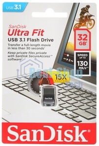 Флешка USB Sandisk CZ430 Ultra Fit (SDCZ430-032G-G46), 32Gb, USB 3.1, R/W 130/40, черный
