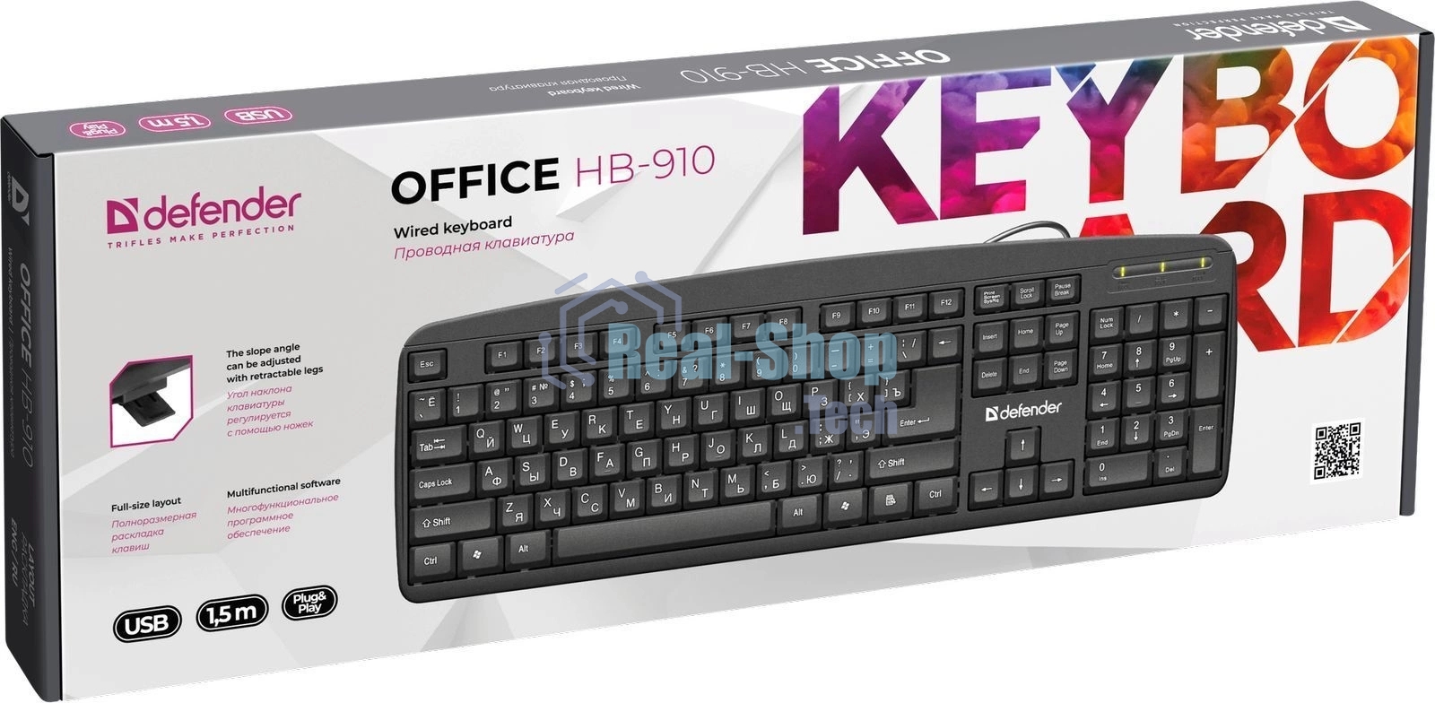 Клавиатура проводная Defender Office HB-910 RU, USB, черный
