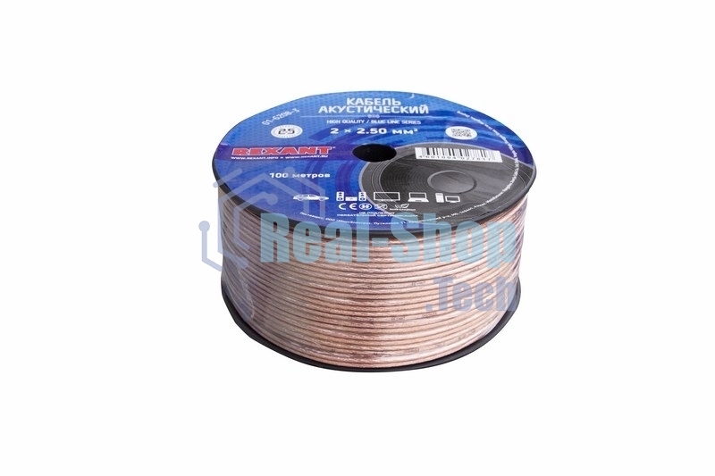 Кабель акустический Rexant 2х2.50 мм, прозрачный BLUELINE, 100 м