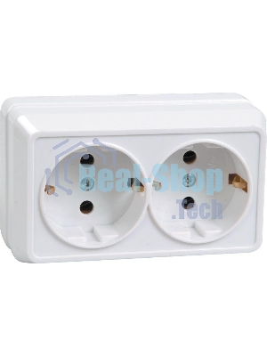 Розетка Iek ERO21-K01-16-DC РС22-3-ОБ 2местн. с з/к 16А откр.уст. ОКТАВА (белый)