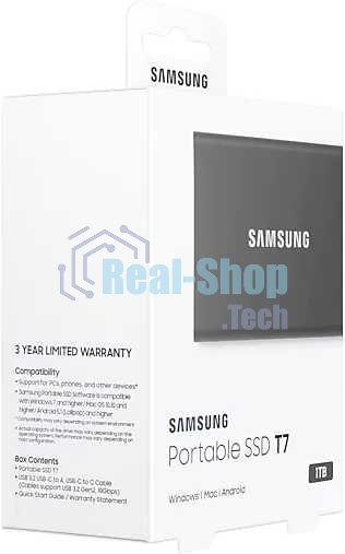 Внешний SSD Samsung T7, 1TB, USB 3.2 Gen 2 Type-C, R/W 1050/1000, серый