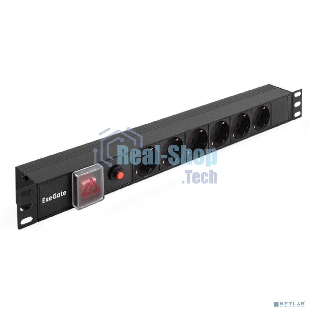 Блок розеток горизонтальный ExeGate ServerPro PDU-19H605 Al-6S-C14-SW-O, 19