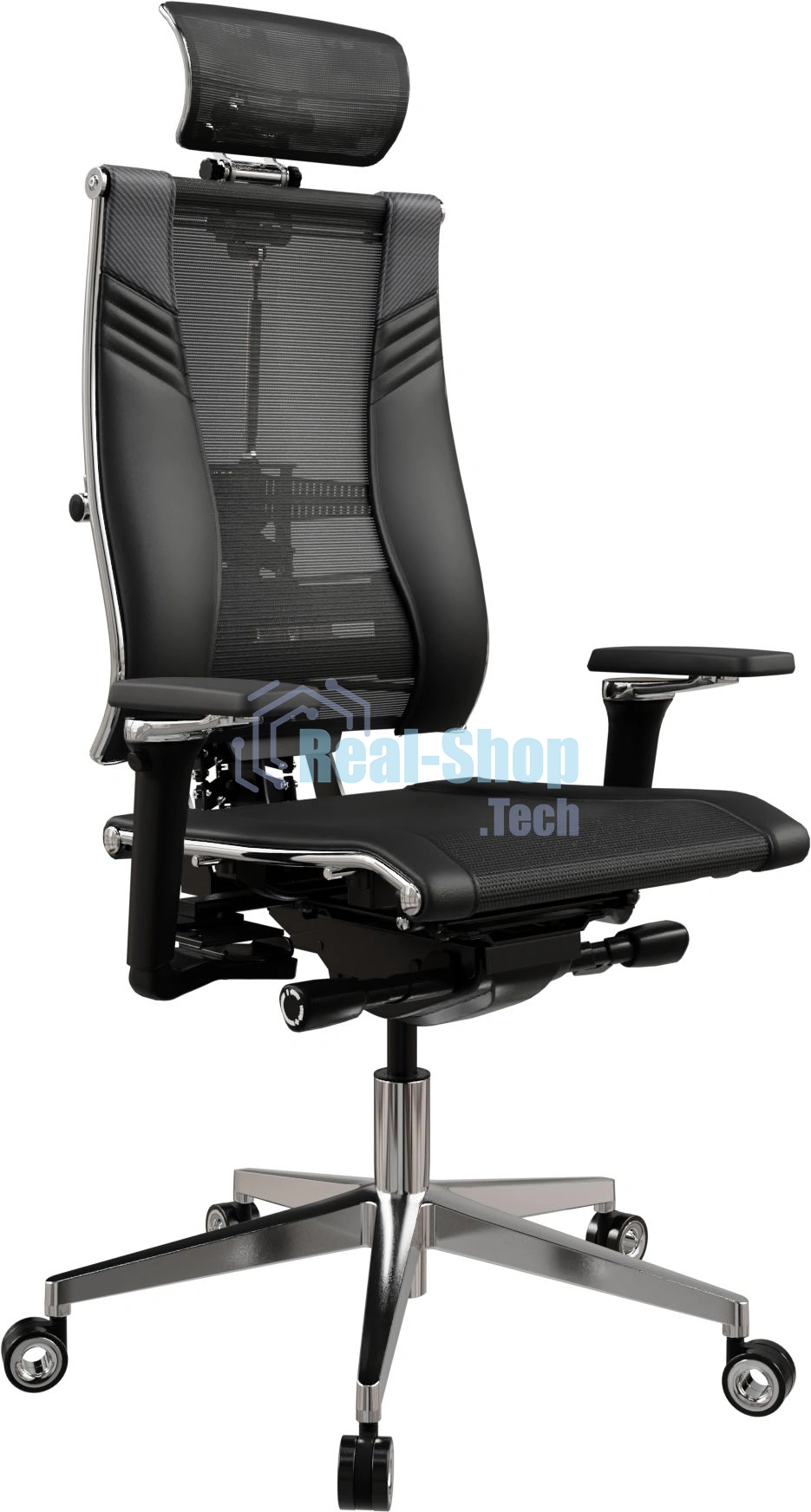 Кресло руководителя Метта Yoga 4DT B2-15D - YM93+Infinity+carbon черный сетка/кожа с подголов. крестов. алюминий хром (комплект 1 шт)