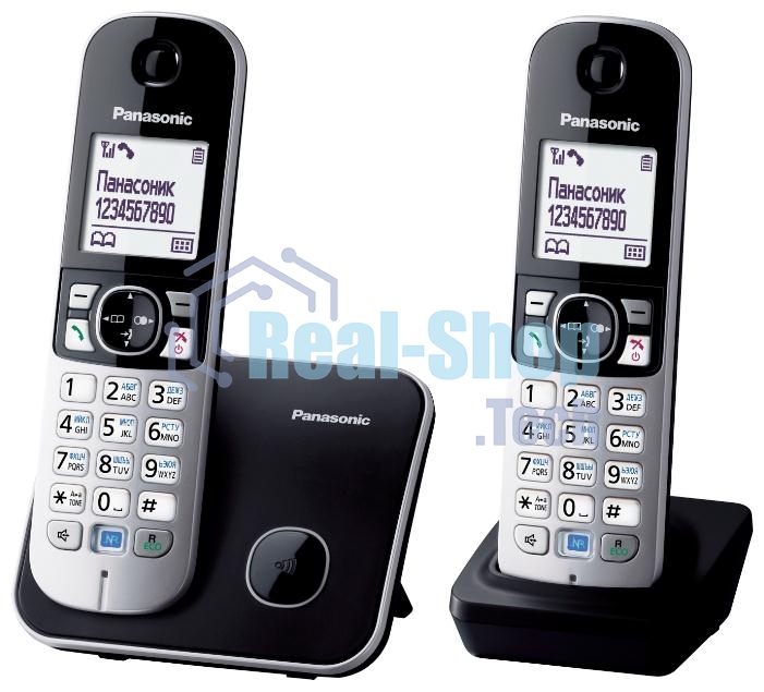 Телефон беспроводной (DECT) Panasonic KX-TG6812RU черный (труб. в компл.:2шт) АОН