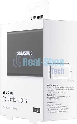 Внешний SSD Samsung T7, 1TB, USB 3.2 Gen 2 Type-C, R/W 1050/1000, серый