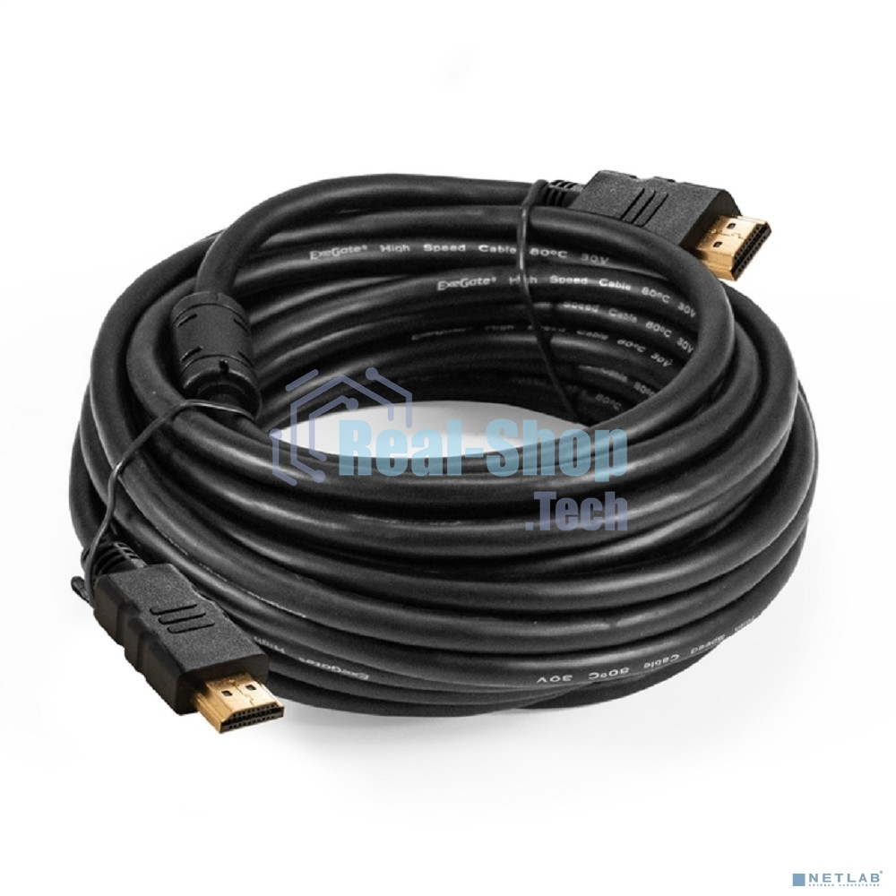 Кабель HDMI ExeGate EX-CC-HDMI-10.0F (19M/19M, 10м, v1.4b, ферритовые кольца, позолоченные контакты)