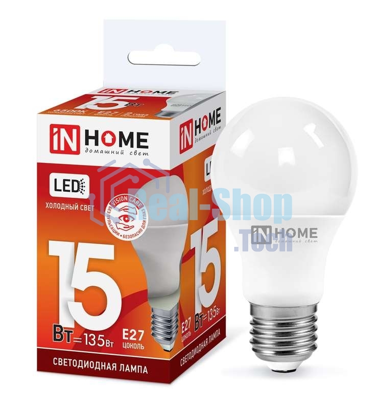 Лампа светодиодная IN HOME 4690612020280 LED-A60-VC 15Вт 230В E27 6500К 1430 лм