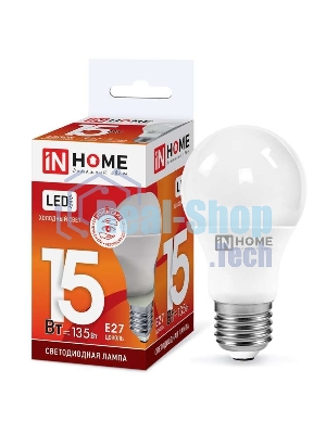 Лампа светодиодная IN HOME 4690612020280 LED-A60-VC 15Вт 230В E27 6500К 1430 лм