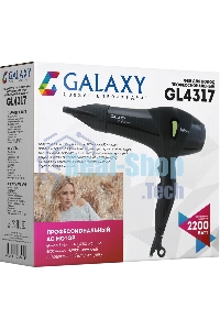 Фен для волос профессиональный Galaxy Line GL 4317, черный, 2200 Вт, АС мотор, 2 скоростных режима, 3 температурных режима, защита мотора от перегрева, защитная сетка, подвесная петля,насадка-концентратор