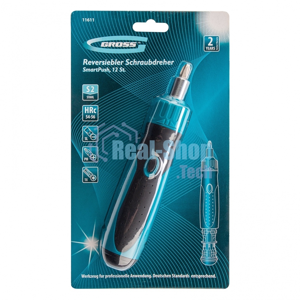 Отвертка реверсивная Gross механизм SmartPush, 12 шт., S2