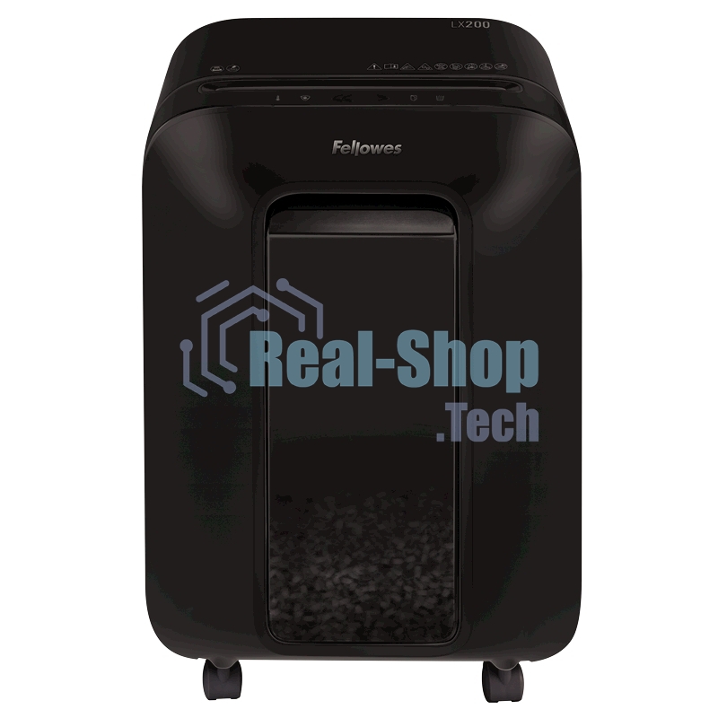 Шредер Fellowes PowerShred LX200 черный (секр.P-4)/перекрестный/12лист./22лтр./скрепки/скобы/пл.карты