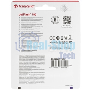 Флешка USB Transcend JetFlash 790 (TS64GJF790K), 64 Gb, USB 3.0, R/W 90/40, черный/синий