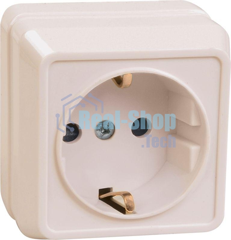 Розетка 1-м ОП Октава 16А РС20-3-ОКм с заземл. IP20 крем. ИЭК ERO11-K33-16-DC