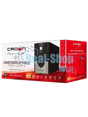 Источник бесперебойного питания CROWN Line Intractive CMU-SP800EURO USB 800VA\480W, корпус металл, 1x12V/9AH, розетки 4*EURO+1*IEC bybass, трансформатор AVR 140-290V, cъемный кабель 1.2 м, порт RJ11/45, порт USB, защита: от перегрузки, от КЗ, от скачков напряжения