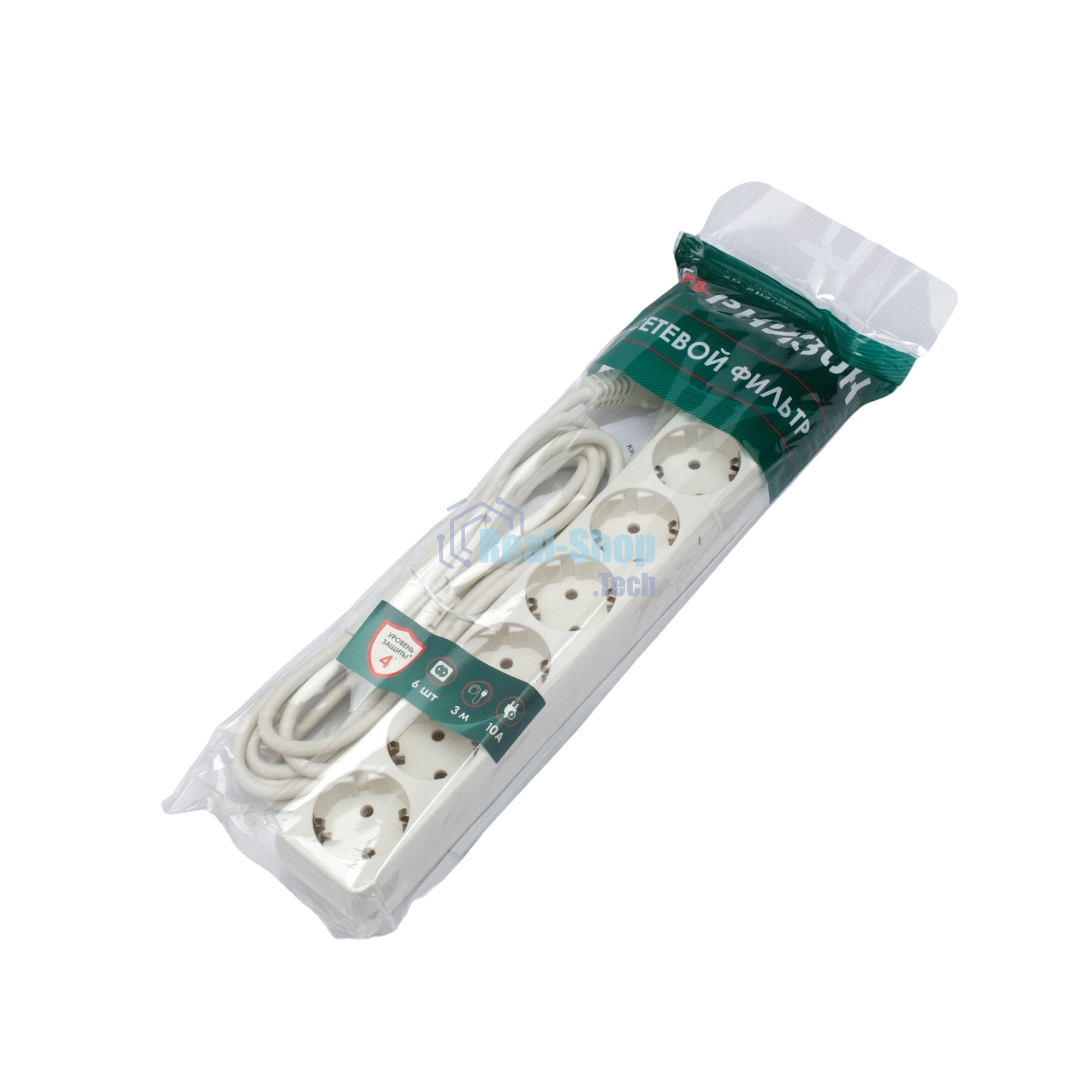 Сетевой фильтр Гарнизон ECL-6-W-3, 6 р, 10А, 3 м, ур.защиты 4, белый, пакет