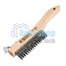 Щетка зачистная Denzel 4-х рядная, проволока из нержавеющей стали с деревянной ручкой скребок, EFP