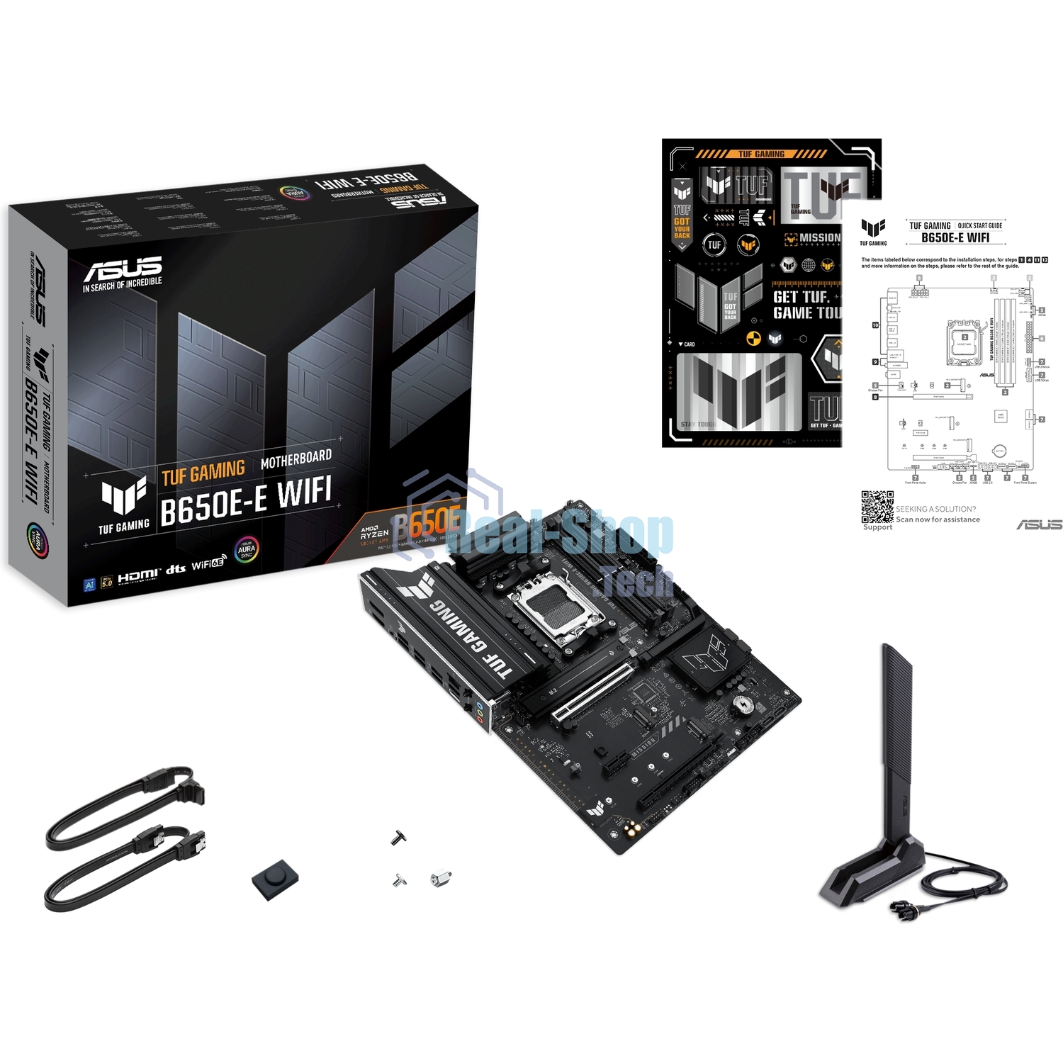 Материнская плата ASUS TUF GAMING B650-E WIFI, AM5, AMD B650, 4xDDR5, 4xSATA, 3xM.2, 1xPCIe 4.0 x16, 1xPCIe 4.0 x16, 1xPCIe x1, 1xDP, 1xHDMI, 1x2.5Gb LAN, Wi-Fi 6E, Bluetooth 5.3, 2xUSB-C (1x10Gbps, 1x20Gbps), 3xUSB-A 5Gbps, 2xUSB-A 10Gbps, 3xUSB-A 2.0, 5