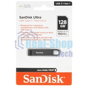 Флешка USB Sandisk CZ460 Ultra (SDCZ460-128G-G46), 128Gb, USB Type-C, R/W 150/30, черный