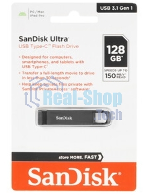Флешка USB Sandisk CZ460 Ultra (SDCZ460-128G-G46), 128Gb, USB Type-C, R/W 150/30, черный