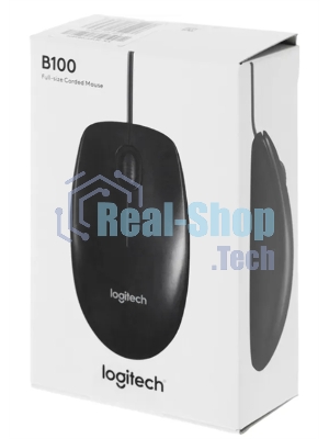 Мышь проводная Logitech B100 черный, 1000 dpi, USB, кнопки - 3
