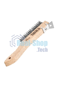 Щетка зачистная Denzel 4-х рядная, проволока из нержавеющей стали с деревянной ручкой скребок, EFP