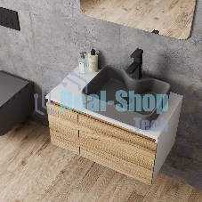 Комплект: тумба Bau Dream Blackwood 80, раковина BAU Cerama 48х37, темно-серая, смеситель Hotel Black, черный матовый, выпуск клик клак черный