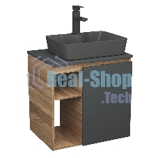 Тумба Bau Dream Blackwood 60 правая, графит, раковина BAU Cerama 48х37 темно-серая матовая, смеситель Hotel Black, черный