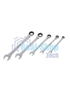 Набор ключей комбинированных трещоточных Rexant (8, 10, 13, 17, 19 мм), 5 шт., CrV, зеркальное хромирование