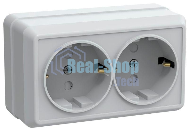 Розетка 2-м ОП Октава 16А РСш22-3-ОБ защ. шторки с заземл. IP20 белый ИЭК ERO24-K01-16-DC