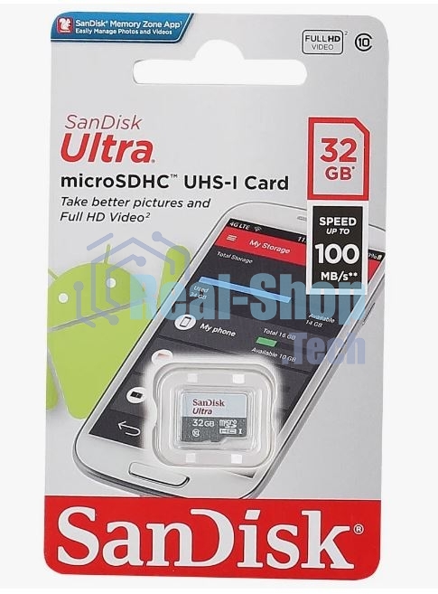Флеш карта microSD 32Gb SanDisk microSDHC Class 10 Ultra UHS-I 100MB/s