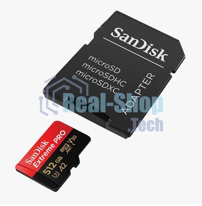 Флеш карта microSD 512Gb SanDisk microSDXC Class 10 UHS-I A2 C10 V30 U3 Extreme Pro (SD адаптер) 200Mb/s