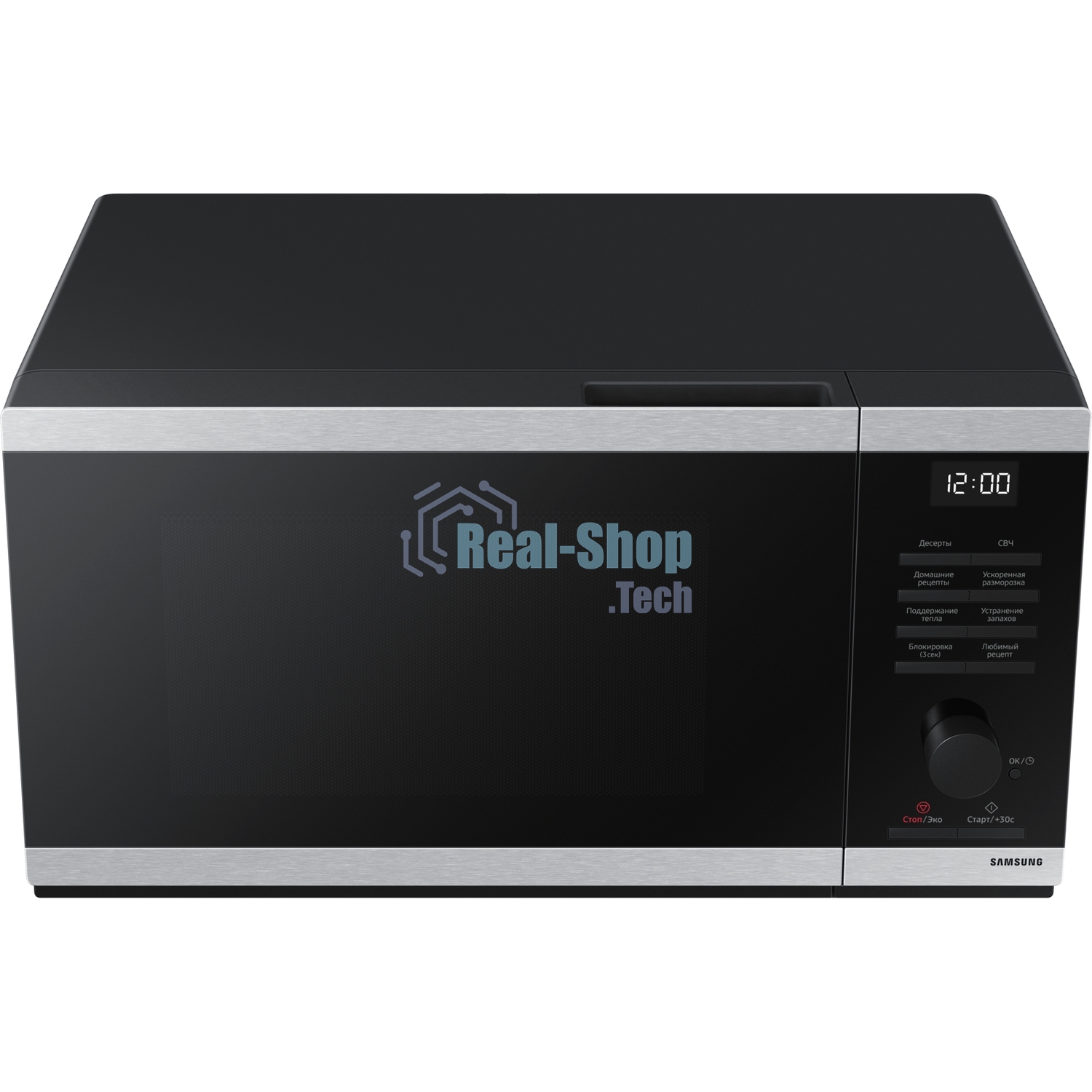 Микроволновая печь Samsung MS23DG4504ATBW нержавеющая сталь/черный, 23 л, 800 Вт, переключатели - сенсор/поворотный механизм