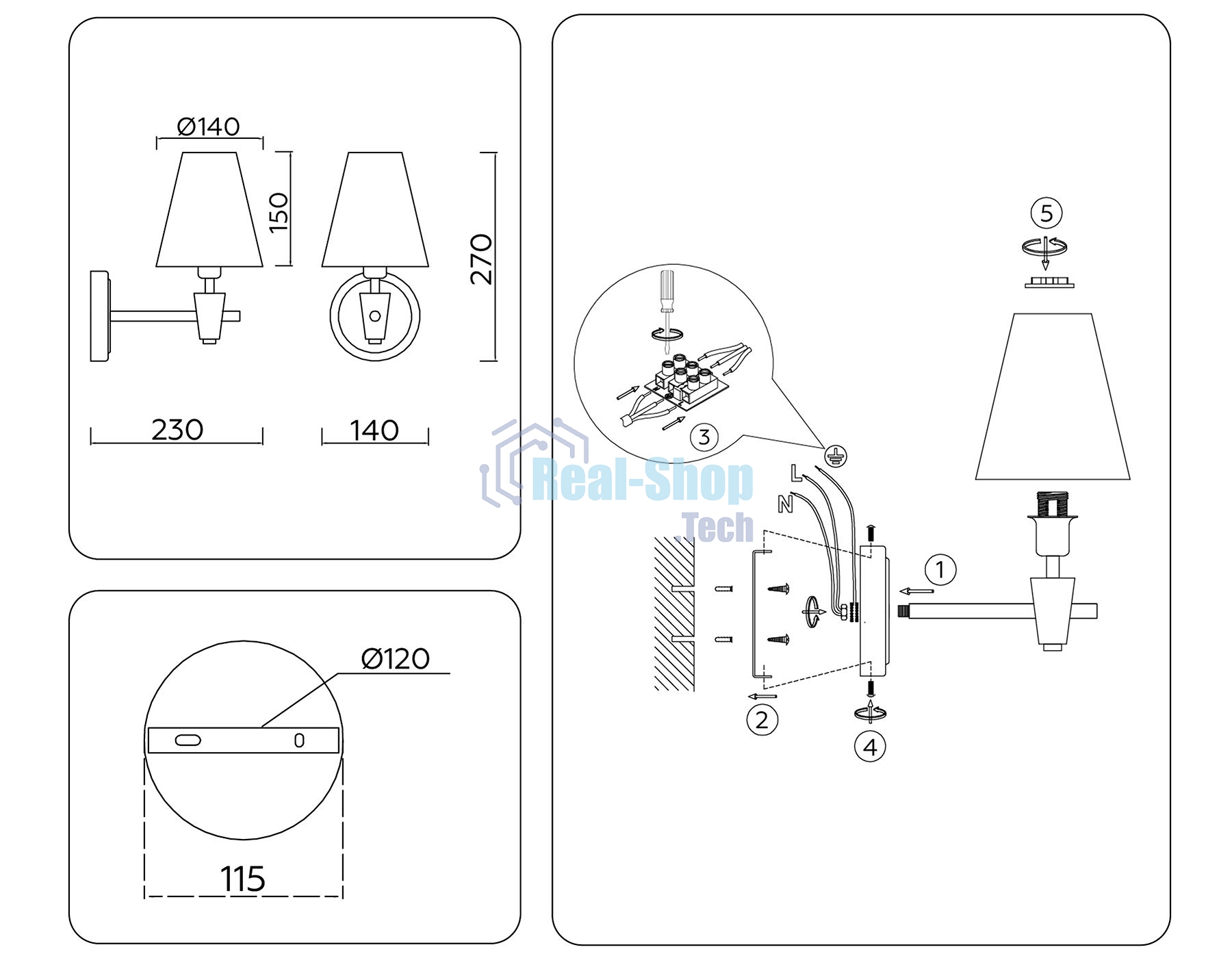 Настенный светильник Ambrella light LH75055 BS/GN латунь/зеленый E14 max 40W 230*140*270