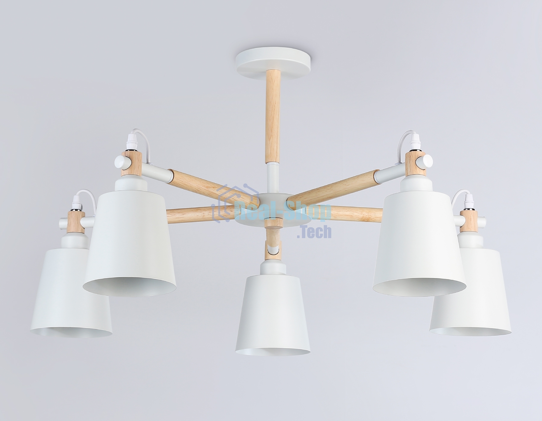 Светильник Ambrella light TR82208/5 WH/LW белый/светлое дерево E27/5 max 40W D780*430