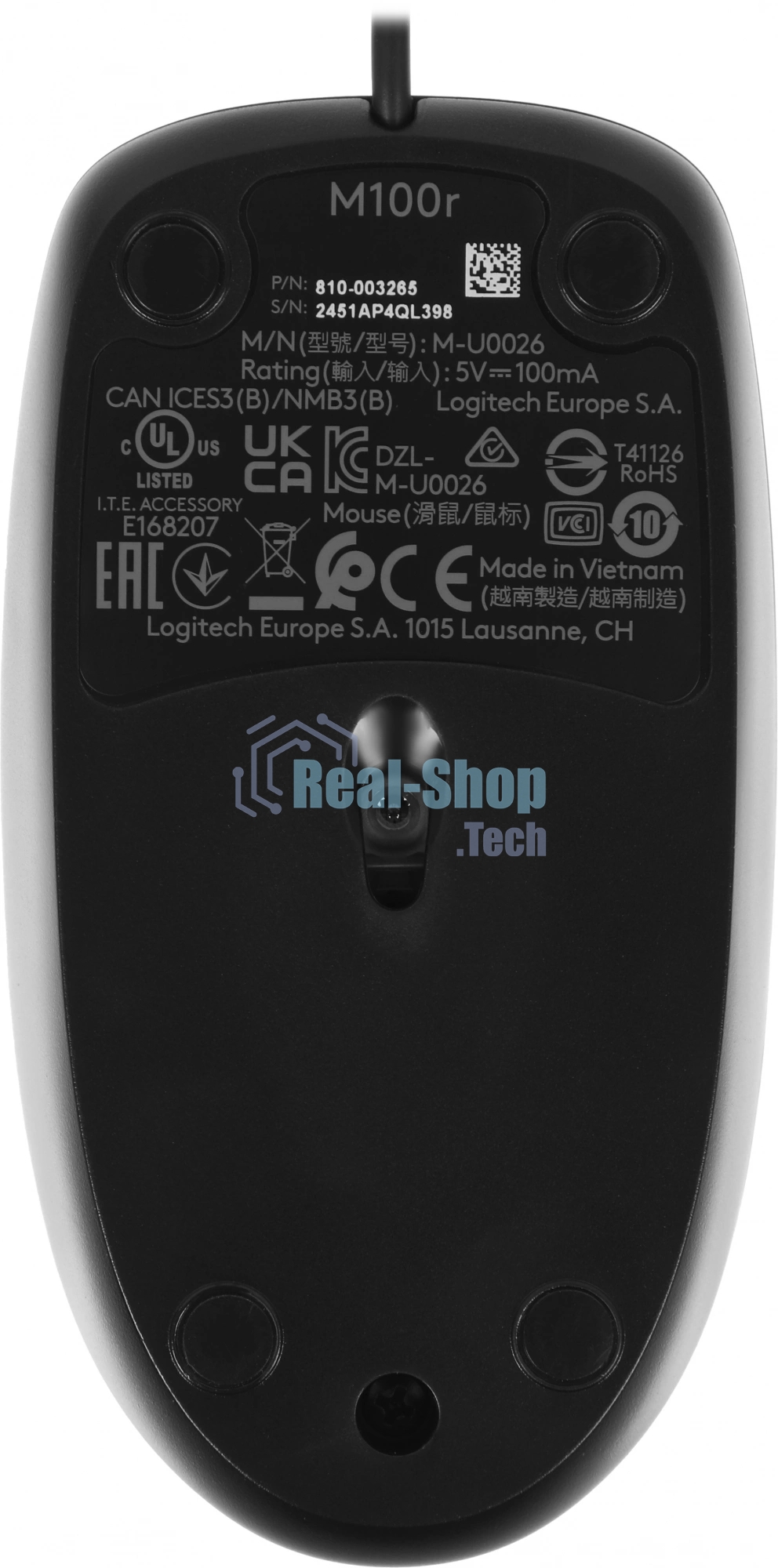 Мышь проводная Logitech M100/100R DARK/GREY (темно-серая/черная), 1000 dpi, USB, кнопки - 3