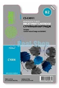 Картридж струйный Cactus CS-C4911 №82 голубой (72 мл) для HP Design Jet 500/800C