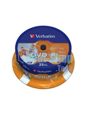 Диск DVD-R Verbatim 4.7Gb 16x Cake Box (25шт) Printable (43538)