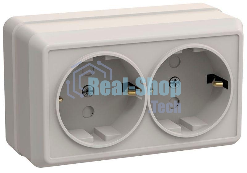 Розетка 2-м ОП Октава 16А РСш22-3-ОКм защ. шторки с заземл. IP20 крем. ИЭК ERO24-K33-16-DC