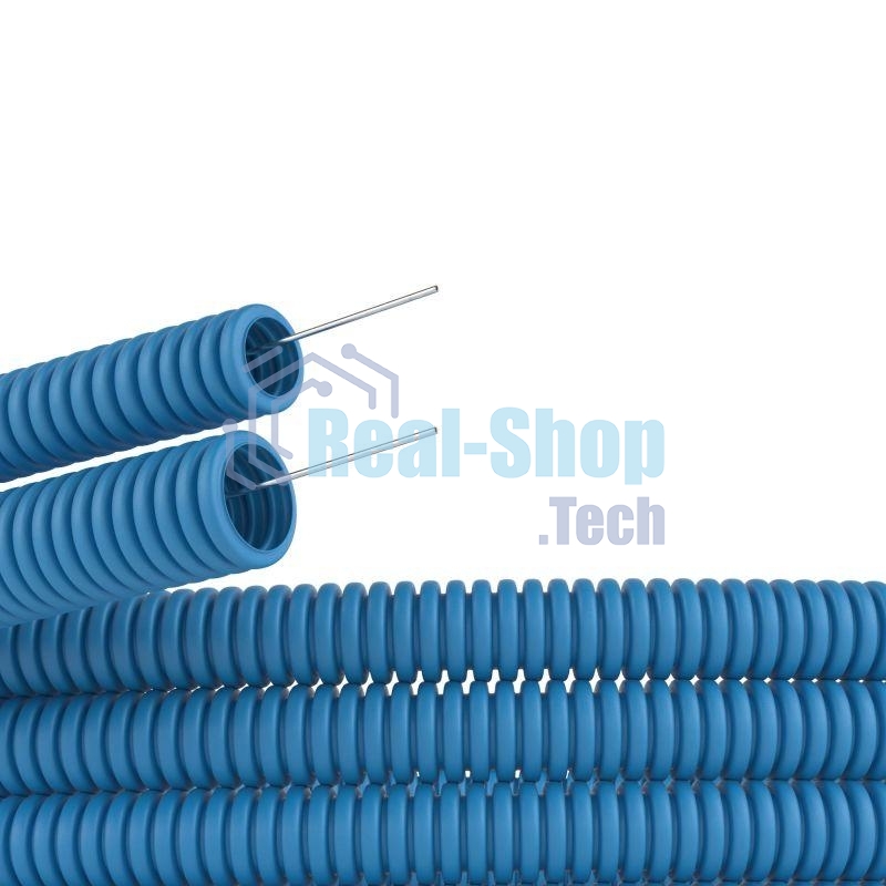 Труба гофрированная ППЛ d32 мм легкая с протяж. син. (уп. 25 м) ДКС 11932