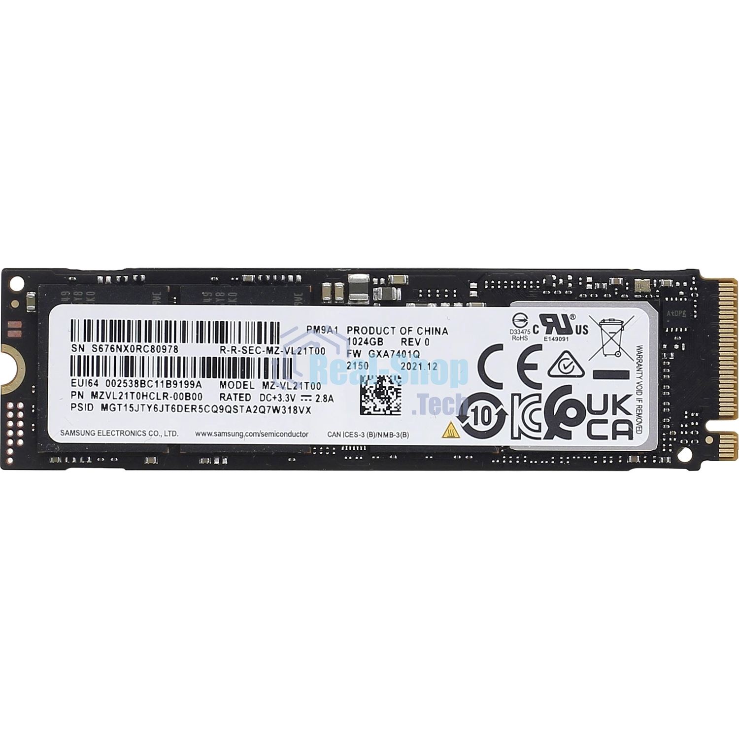 Накопитель SSD Samsung PM9A1, 1000Gb, M.2 2280, PCIe 4.0 x4, NVMe, R/W 7000/5100