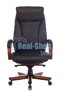 Кресло руководителя Бюрократ T-9924WALNUT черный, кожа, с подголов. крестовина металл/дерево