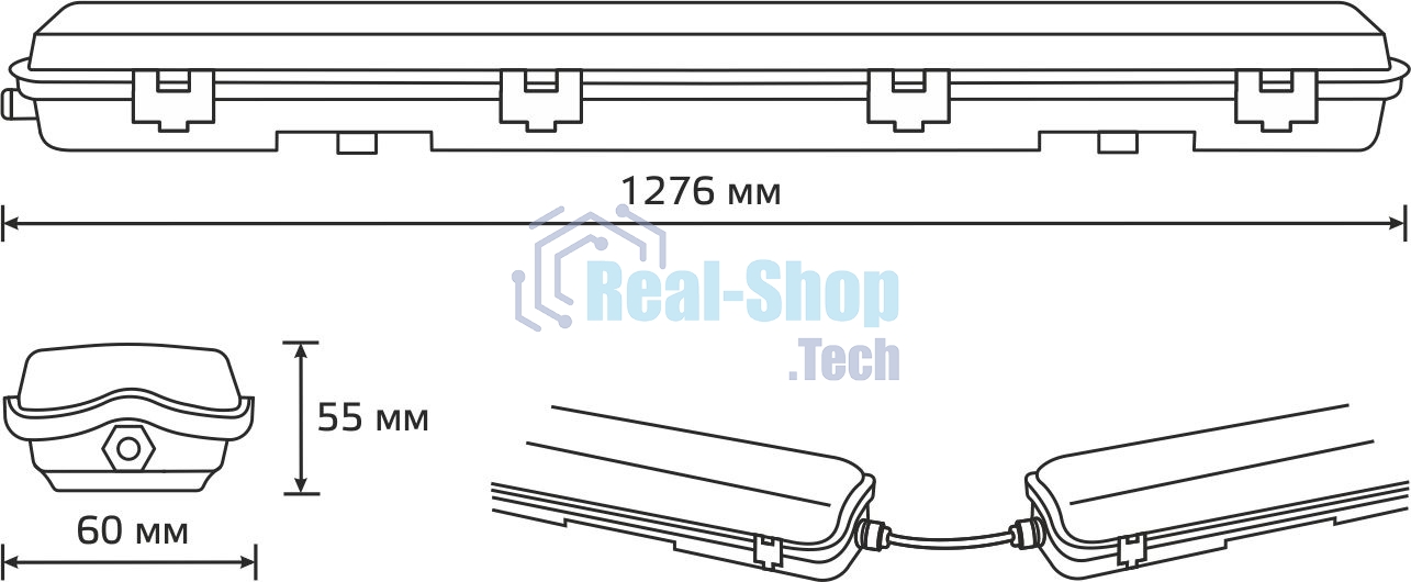 Светильник линейный Gauss СПП-Т8-G13 LITE 220-230V IP65 1276x60x55мм для LED ламп 1х1200мм 1/16