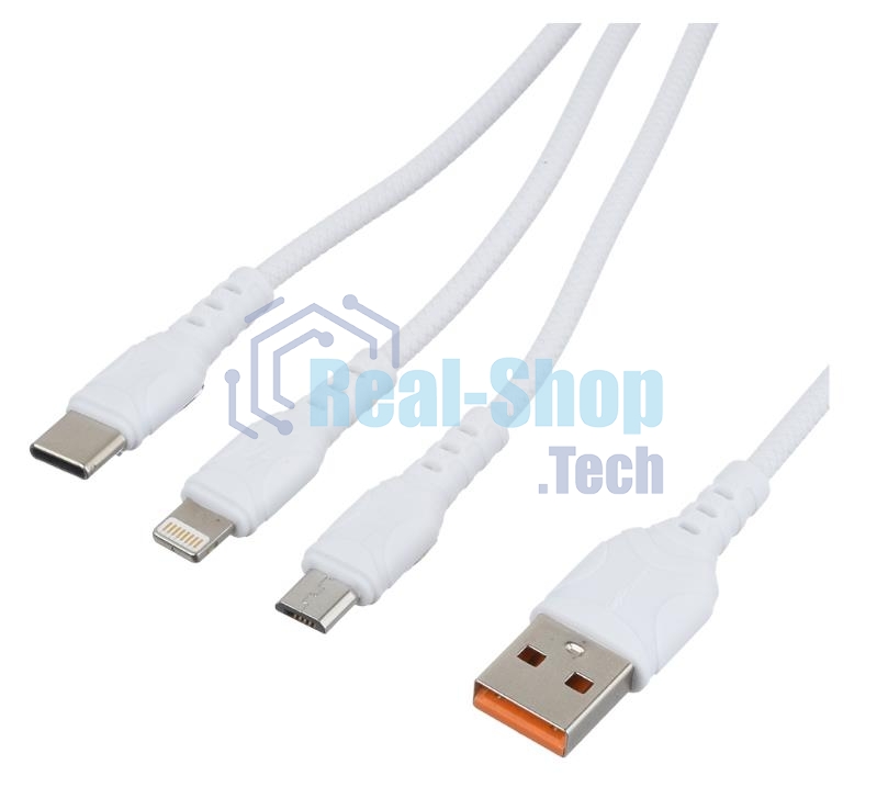 Кабель GoPower USB (M)-LIGHTNING/MICROUSB 3IN1 белый 1M