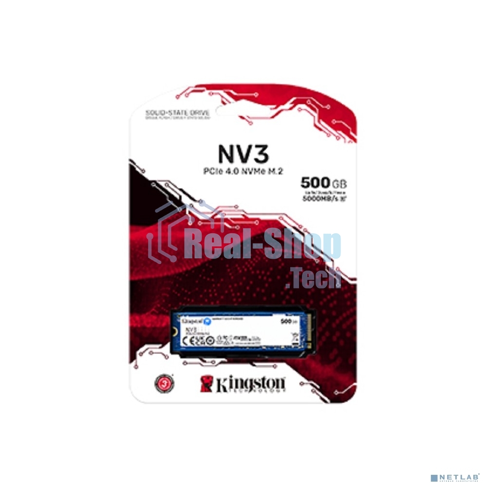 Накопитель SSD Kingston NV3, 500Gb, M.2 2280, PCIe 4.0 x4, NVMe, R/W 5000/3000
