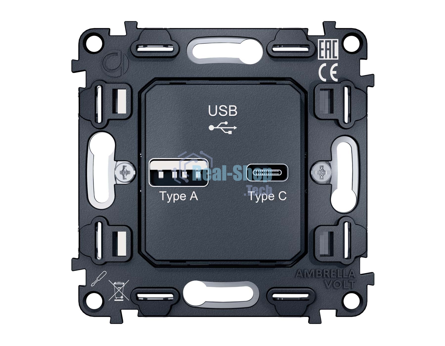 Механизм розетки 2USB A+C 20W (быстрая зарядка) QUANT VM177